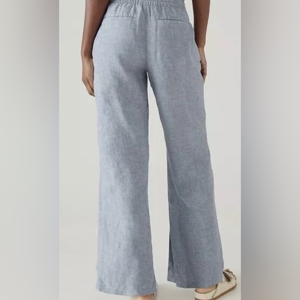ATHLETA Chambray Blue RETREAT LINEN WIDE LEG Pants